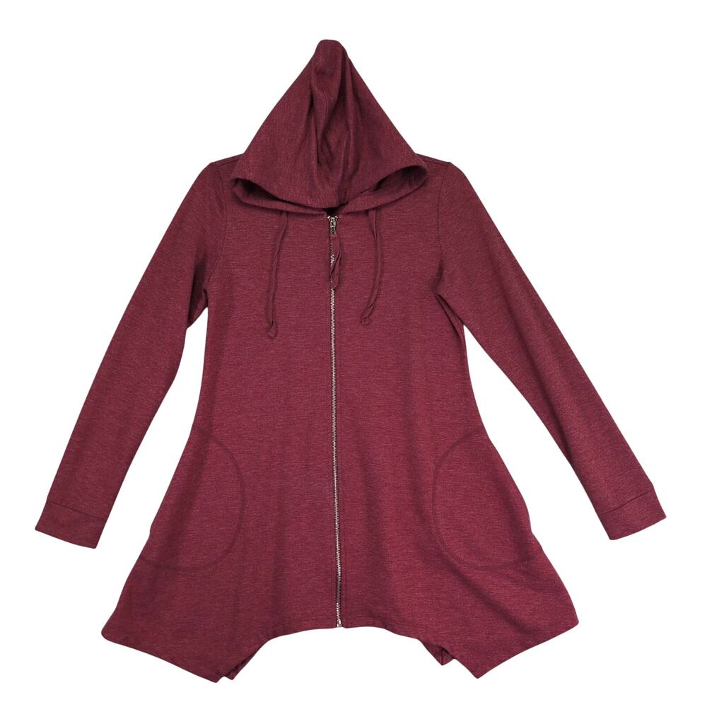 LOGO Lori Goldstein Women's XXS Burgundy Oversized Full Zip Hoodie‎ Tunic Jacket
